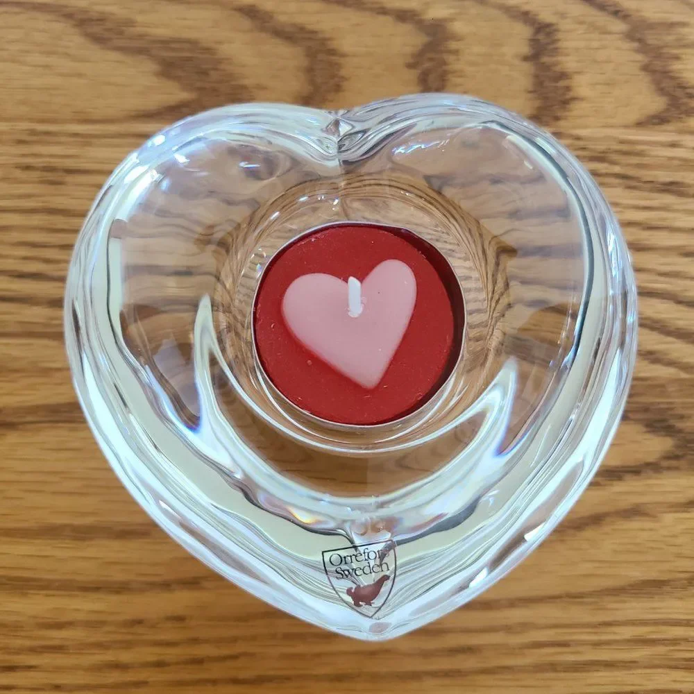 Orrefors Sweden Amour Heart Shaped Crystal Votive Tealight Candleholder Nordic